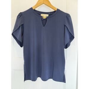 MICHAEL Michael Kors Women’s Navy Chain-Neck Flutter Sleeve Top (P/M)